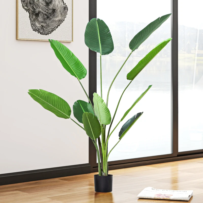 Outsunny Planta de Decoración Artificial de Palma Árbol Realista con Maceta 10 Hojas Ф18x180cm para Interior No Requiere Instalación