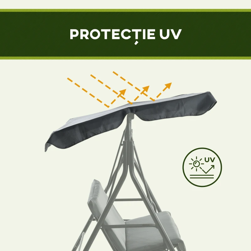 Outsunny Leagăn de Grădină cu 3 Locuri cu Copertină și Cadru din Oțel și Poliester, 172x110x153 cm, Gri