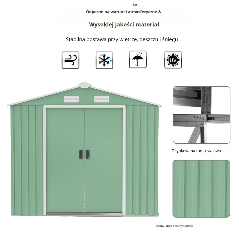 Outsunny Szop ogrodowy, 2 drzwi przesuwne, okna wentylacyjne, rama podłogowa z ocynkowanej stali, nierdzewna stal, jasnozielony, 2,13 x 1,30 x 1,85 m