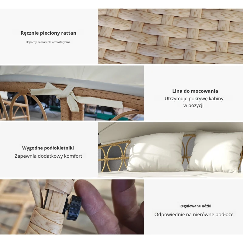Outsunny Wyspa słoneczna, 4-elementowa, rozkładany daszek, 5 poduszek, imitacja rattanu, 178S x 85G x 66,5W cm, Beżowy