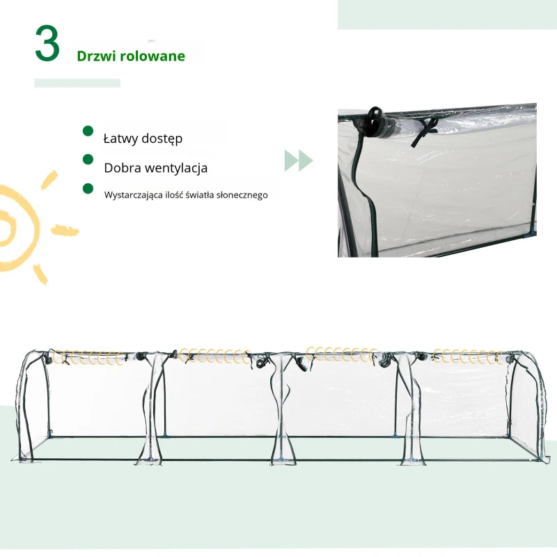 Outsunny Szklarnia z folii z drzwiami, grządka wczesna, stal PVC