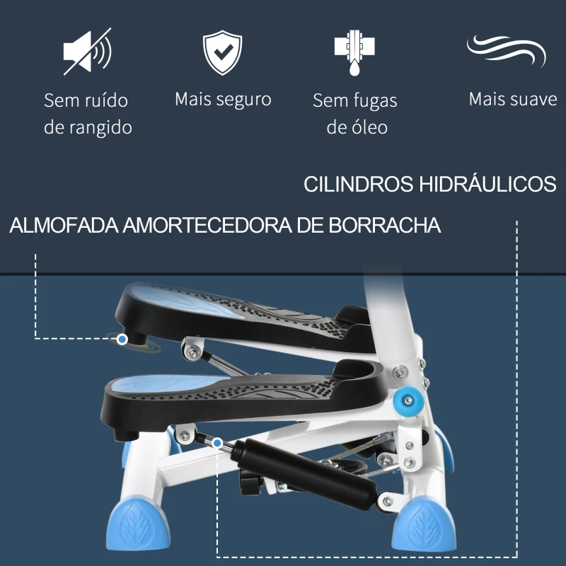 HOMCOM Máquina de Step Stepper Fitness em Casa com Tela LCD Alça e Pedais Antiderrapantes para Ginásio 55x44x108 cm Azul e Branco