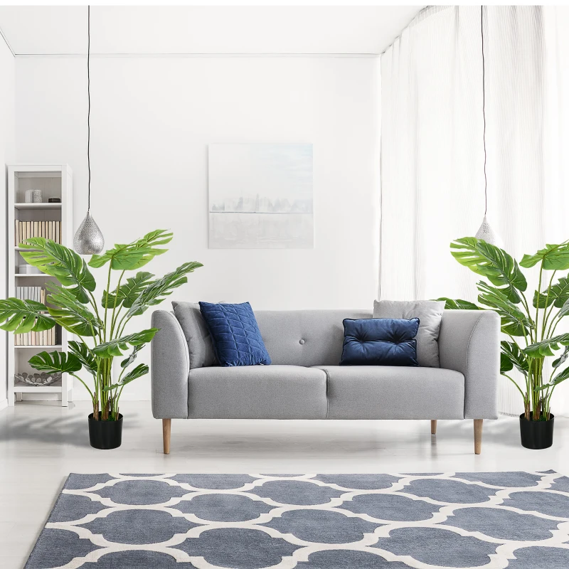 HOMCOM Lot de 2 plantes artificielles Monstera deliciosa avec pot inclus, hauteur 120 cm, pour interieur, décoration