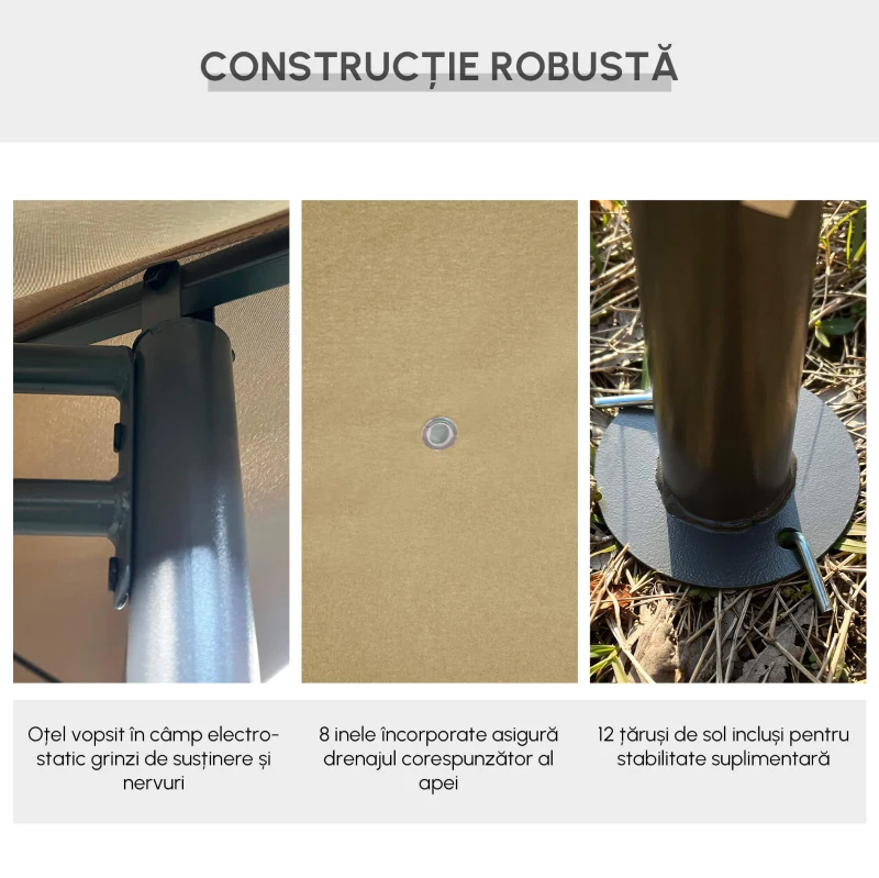 Outsunny Foișor de Grădină cu 6 Pereți Detașabili, Cadru Metalic și Țesătură din Poliester, 4x3x2,72 m, Bej