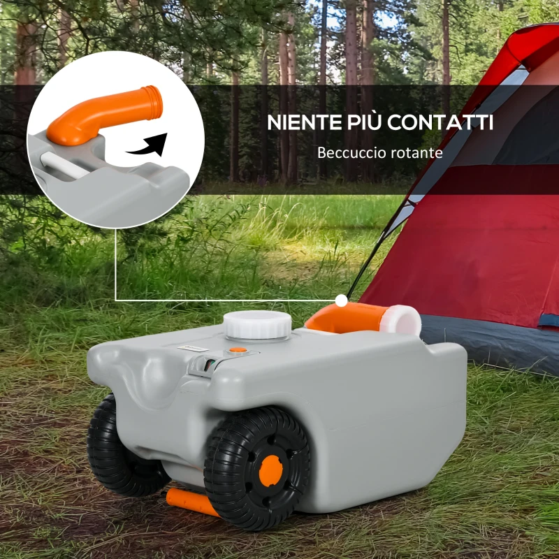 Outsunny Serbatoio per Acqua da Campeggio 22L con Ruote e Maniglia e Beccuccio Girevole, Grigio