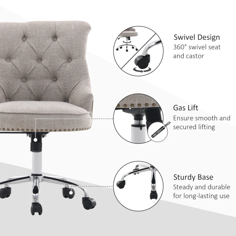HOMCOM bureaustoel gestoffeerde stoel directiestoel 150 kg draagvermogen in te stellen zithoogte linnen lichtgrijs 54 x 65,5 x (84–91) cm