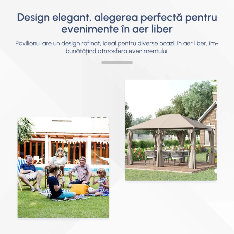 Outsunny Foișor de Grădină cu 6 Pereți Detașabili, Cadru Metalic și Țesătură din Poliester, 4x3x2,72 m, Bej