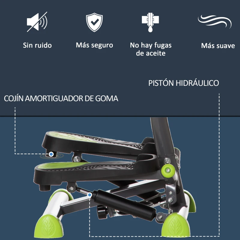 HOMCOM Máquina de Steps Mini Stepper para Fitness en Casa con Pantalla LCD y Pedales Antideslizantes 55x44x108cm Gris y Verde
