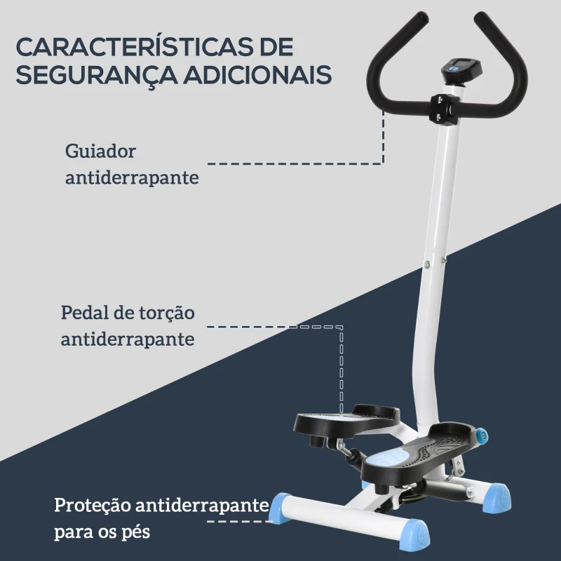 HOMCOM Máquina de Step Stepper Fitness em Casa com Tela LCD Alça e Pedais Antiderrapantes para Ginásio 55x44x108 cm Azul e Branco