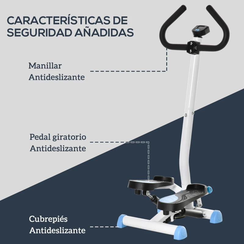 HOMCOM Máquina de Steps Mini Stepper para Fitness en Casa con Pantalla LCD y Pedales Antideslizantes 55x44x108cm Blanco y Azul