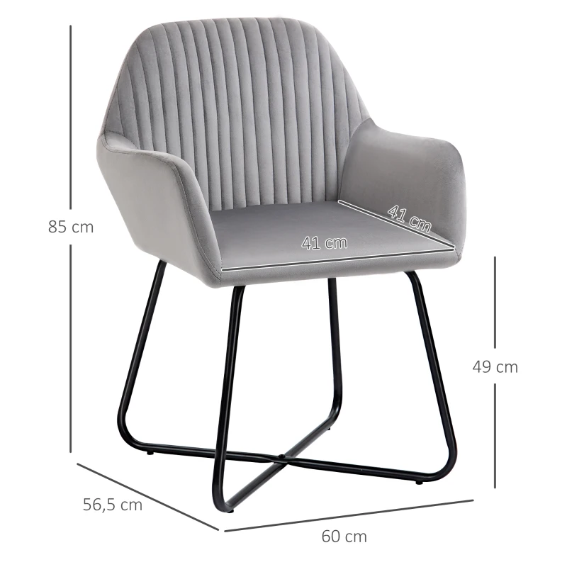 HOMCOM Sillón de Salón Tapizado en Terciopelo con Asiento Acolchado Base Metálica Cruzada Gris