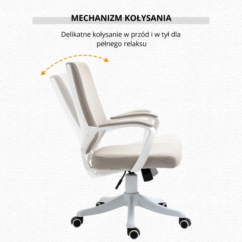 Vinsetto Krzesło biurowe krzesło obrotowe z regulacją wysokości grubo wyściełane poliester kolor beżowy + biały