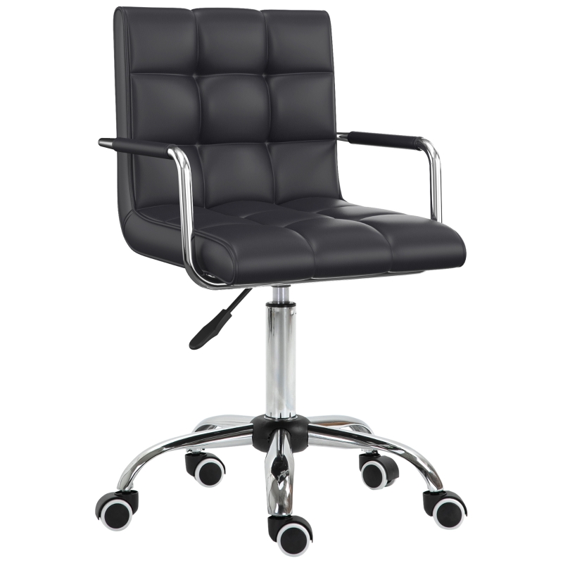 HOMCOM kantoorstoel draaistoel cosmetische kruk kruk met wielen draaikruk werkkruk directiestoel stoel bureaustoel metaal PU zwart 52,5 x 54 x 82-94 cm