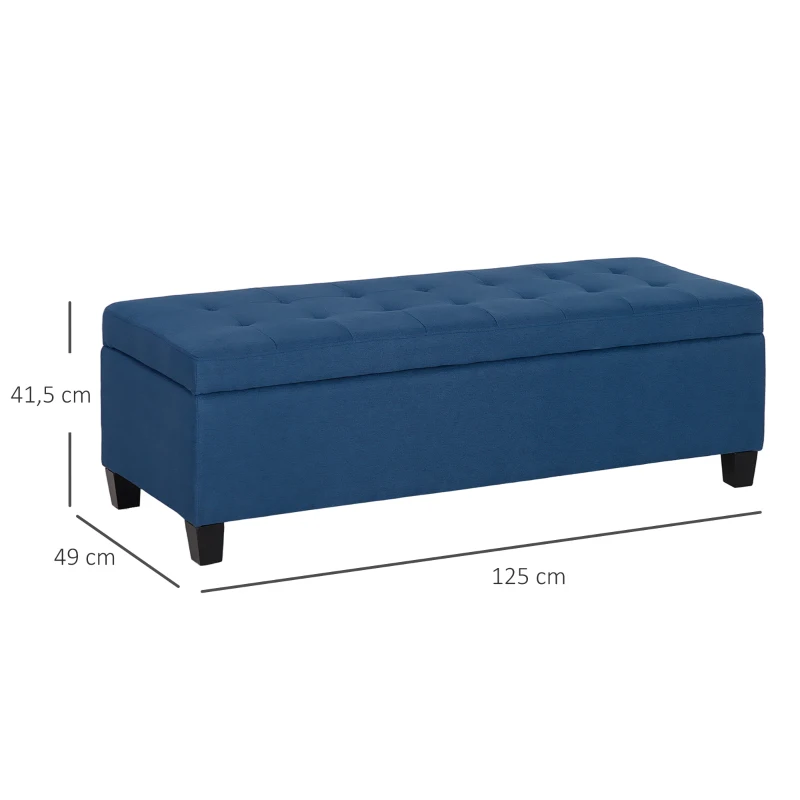 HOMCOM Banco de Almacenamiento Puff de Almacenaje Taburete Tapizado en Lino con Tapa Abatible para Entrada 125x49x41,5 cm Azul