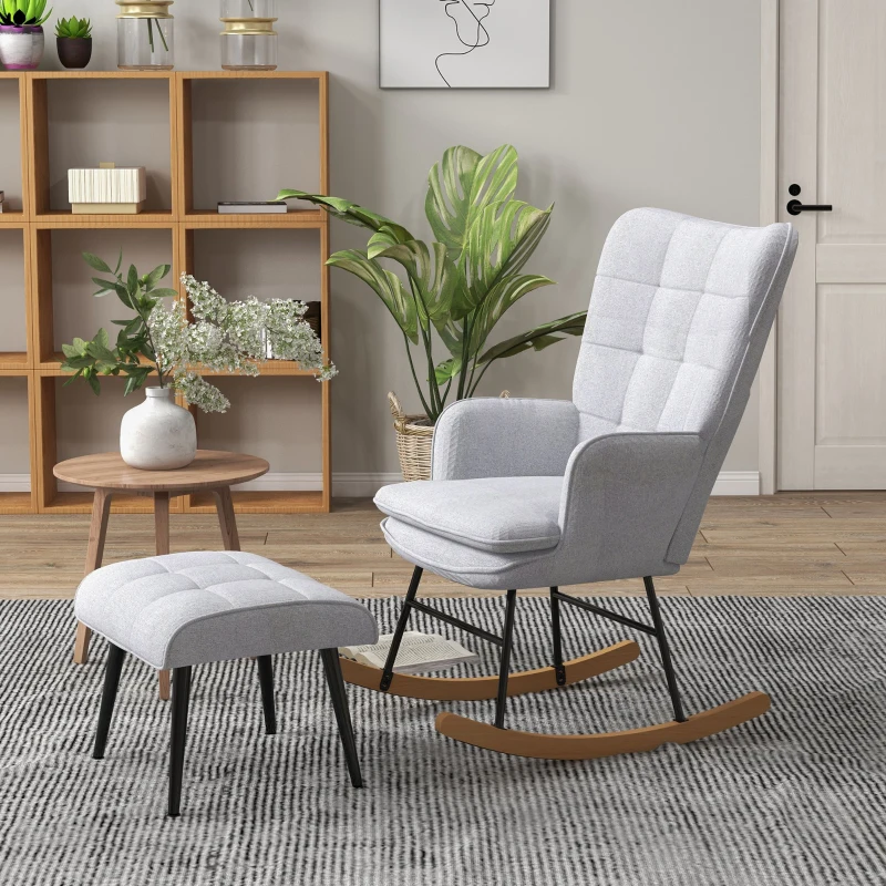 HOMCOM Fotel bujany z podnóżkiem