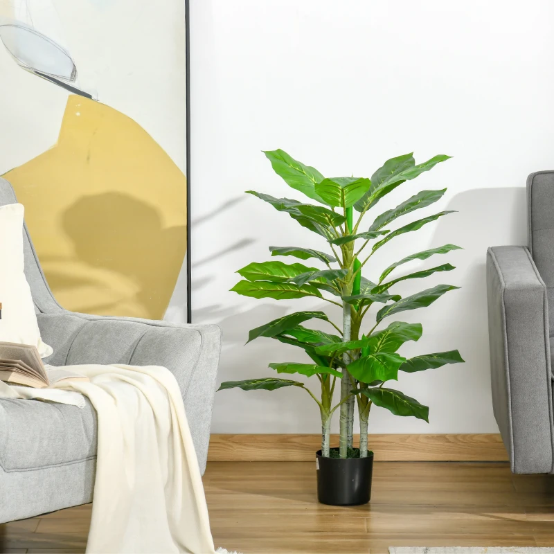 HOMCOM Plantă Artificială cu 33 de Frunze pentru Uz Interior și Exterior cu Ghiveci, Plantă Falsă în PEVA, PE și Ciment, 95 cm, Verde(m-6)