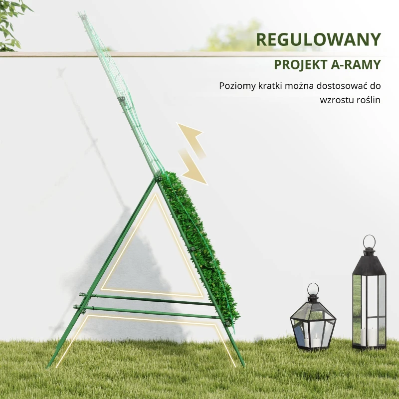 Outsunny Stalowa pergola do pnączy w kształcie A nie rdzewiejąca, do roślin pnących 101x133x227 cm, Zielona