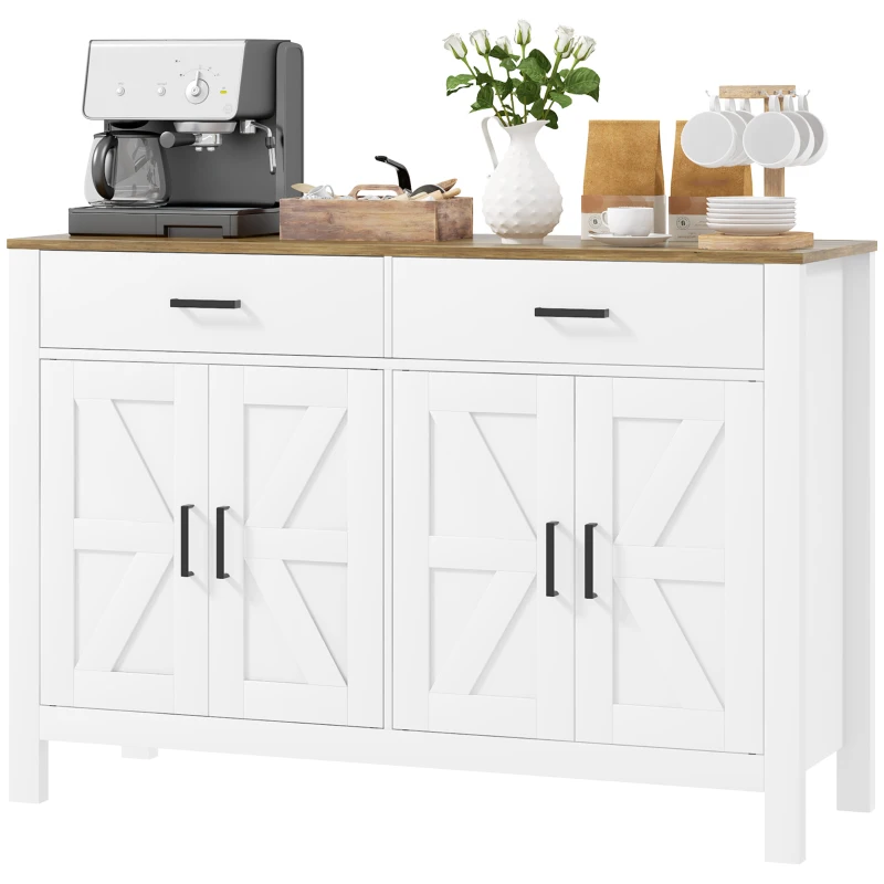 HOMCOM Bufet de Bucătărie cu 2 Sertare și 2 Dulapuri, 120x39,3x82,5 cm, Alb