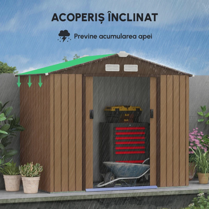 Outsunny Casuta pentru Grădină pentru Ustensile din Lamieră de Oțel, 213x127x185cm(m-8)