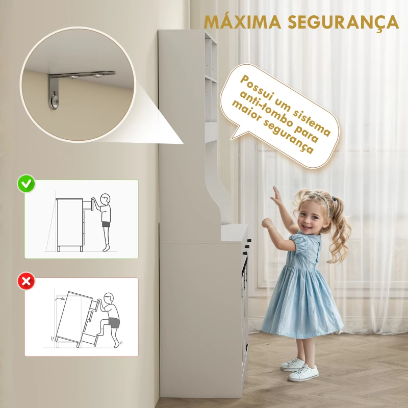 HOMCOM Armário de Cozinha com 2 Portas Corrediças 3 Gavetas Bancada para Micro-Ondas e Prateleiras Ajustáveis 93,5x40x180 cm Branco