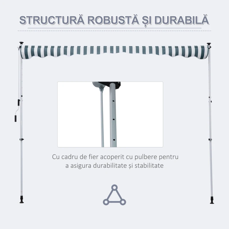 Outsunny Copertina de Soare cu Brate si Manivela, Structura Telescopica din Metal si Parasolar din Poliester 300x150cm, alb și verde
