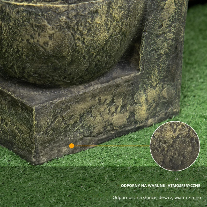 Outsunny Fontanna Ogrodowa, 3 Ustawienia, Odporna na warunki atmosferyczne, 25 cm x 24 cm x 60 cm, Szara