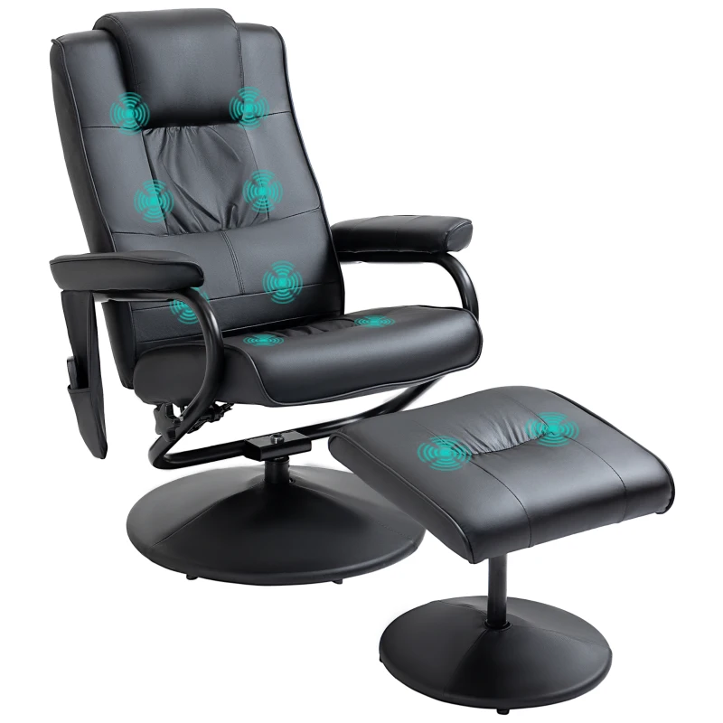 HOMCOM Fauteuil de Massage et Relaxation électrique pivotant inclinable avec Repose-Pied revêtement synthétique Noir
