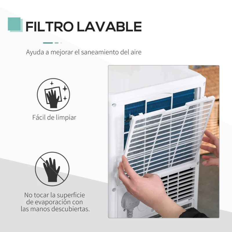 HOMCOM Aire Acondicionado Portátil 7000Btu 3 en 1 Refrigerador Deshumidificador y Ventilador con Temporizador LED y Mando a Distancia Silencioso 30,5x32,8x67,8 cm Blanco