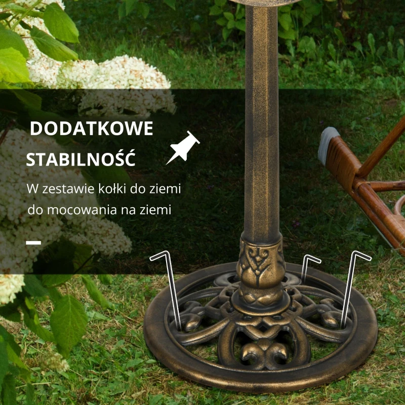 Outsunny Poidełko dla ptaków z podstawką, wysokość 71 cm, kąpiel dla ptaków, karmnik dla ptaków z misą w kształcie liścia lotosu, poidełko dla dzikich ptaków do ogrodu, na balkon, w kolorze brązowym