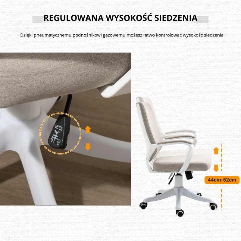 Vinsetto Krzesło biurowe krzesło obrotowe z regulacją wysokości grubo wyściełane poliester kolor beżowy + biały