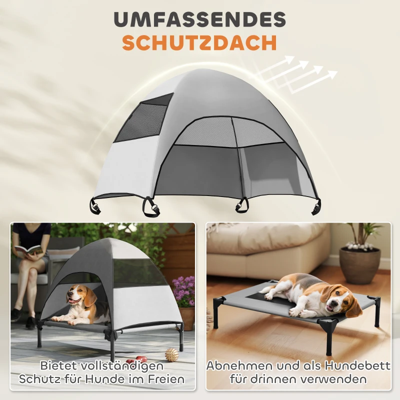 PawHut Outdoor Hondenbed met Dak, Verhoogd Hondenbed voor Middelgrote Honden, 76 x 61 x 71cm, Lichtgrijs