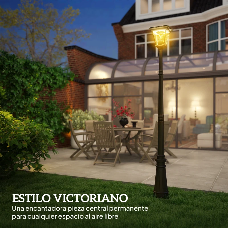 Outsunny Farola Solar Exterior con Panel Solar Encendido y Apagado Automático Sensor de Movimiento IP44 26x24x220 cm Negro