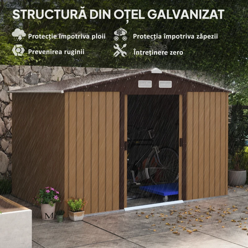 Outsunny Casuta Gradina Fier Galben 277×191×192 cm – Magazie Spatioasa(m-4)