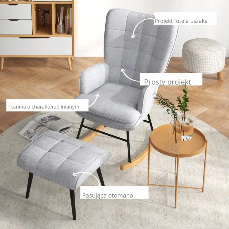 HOMCOM Fotel bujany z podnóżkiem