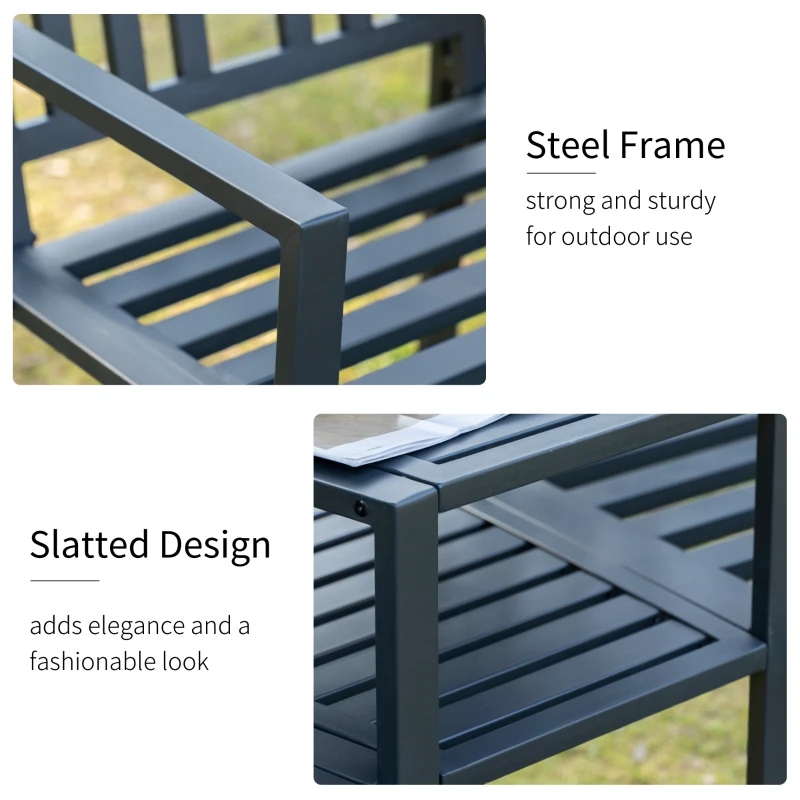 Outsunny 2 Seat Garden Chair Bench Loveseats w/Coffee Table Slatted Design Patio Yard