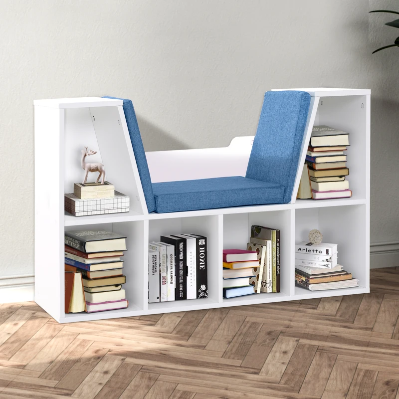 HOMCOM Bibliothèque banc 2 en 1 avec coussins de siège, étagère cube 6 compartiments ouverts et 2 niveaux, meuble de rangement pour salon, chambre à coucher, bureau, 102 x 30 x 61 cm, bleu