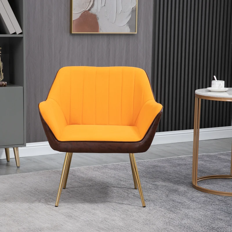 HOMCOM Poltrona de Sala de Estar Estofada em Couro Sintético e Veludo com Apoios para os Braços Pés Dourados 64x62x72,5 cm Amarelo