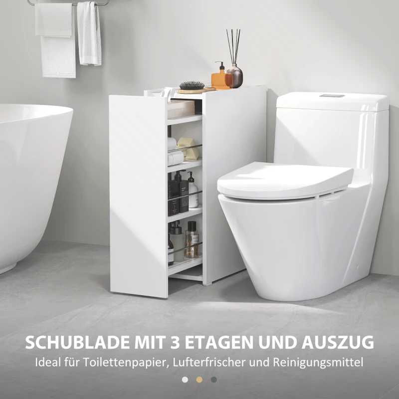 HOMCOM Schmaler Badezimmerschrank, Bodenschrank mit tiefer Schublade, Freistehender Badschrank, Spanplatte, Weiß(m-4)
