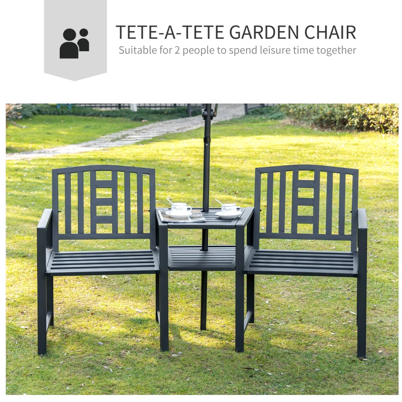 Outsunny 2 Seat Garden Chair Bench Loveseats w/Coffee Table Slatted Design Patio Yard