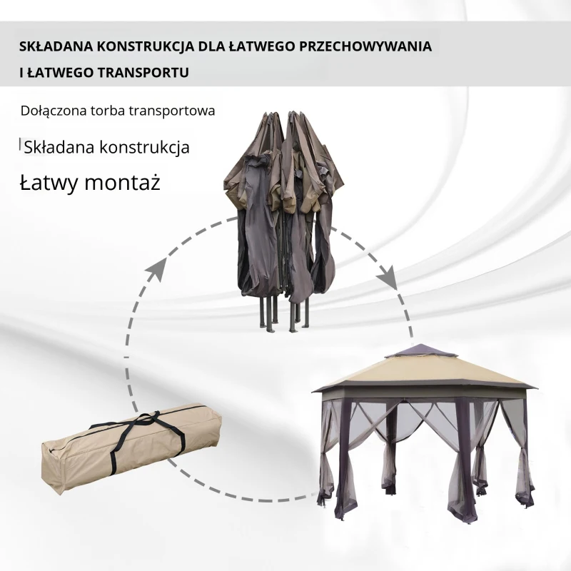 Składany Pawilon Outsunny 4x4m z Podwójnym Dachem, Wodoodporny i UV-Odporny, Idealny na Ogrodowe Imprezy, z 6 Odpinanymi Ścianami