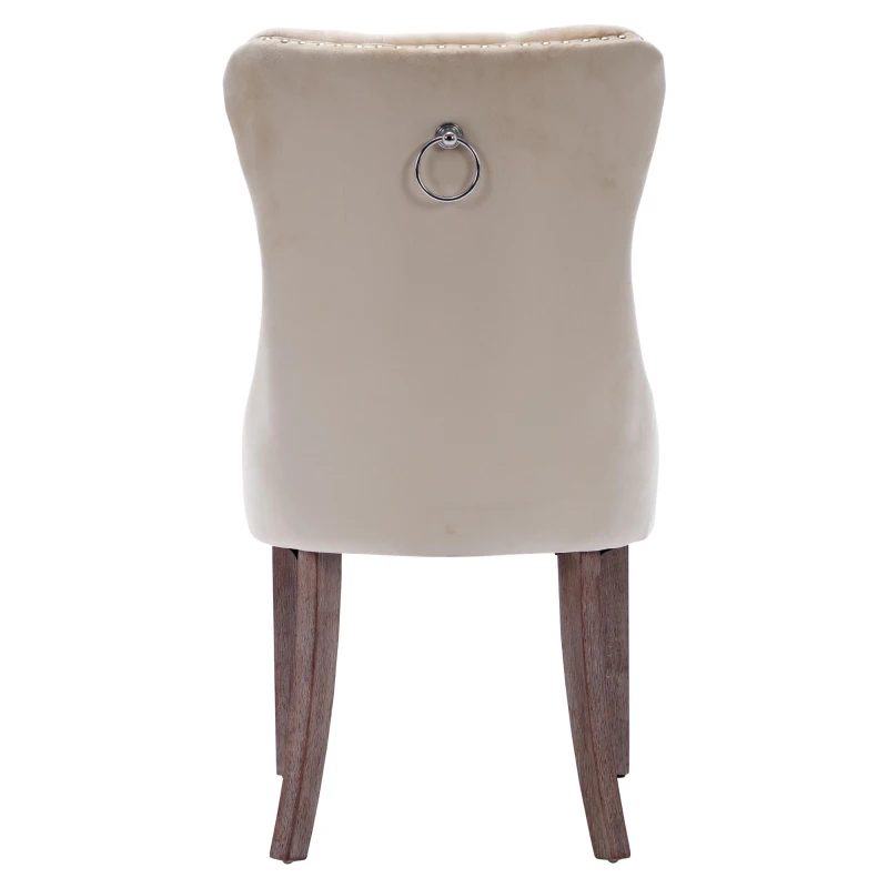 Set of 6 Velvet Upholstered Dining Chairs with Button Tufted Back, Brushed Wood Legs, Foot Pads, Wingback Design, 50L x 64W x 96H cm, Beige