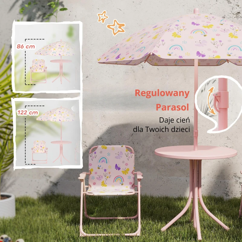 AIYAPLAY Zestaw Siedzisk dla Dzieci, Składane Krzesła z Parasolem, Wzór Tęczowy, Różowy