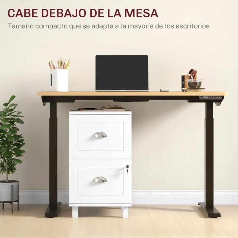 HOMCOM Archivador con Cerradura y 2 Cajones Barras Ajustables para Carpetas A4 y Carta Diseño Compacto 40x41,5x67,5 cm Blanco