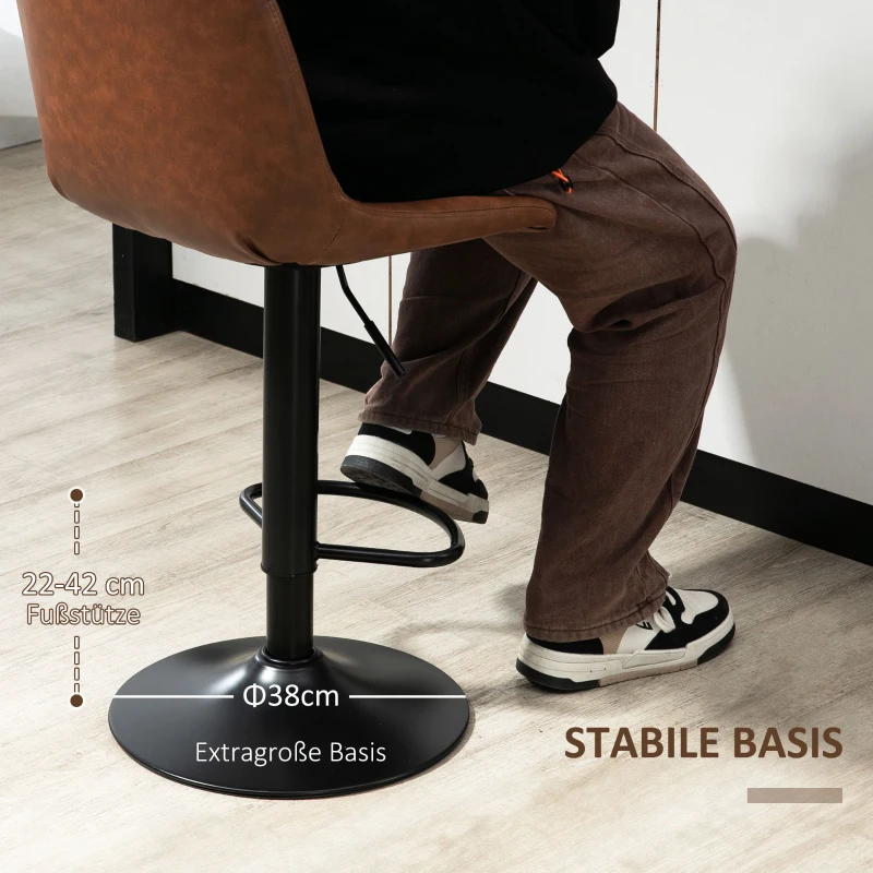 HOMCOM Barhocker 2er-Set im Retrodesign, mit Fußstütze, höhenverstellbar, 43 cm x49,5 cm x 111 cm