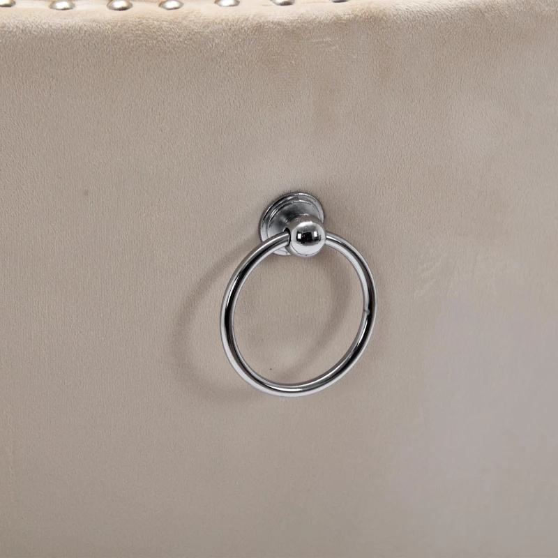 Set of 6 Velvet Upholstered Dining Chairs with Button Tufted Back, Brushed Wood Legs, Foot Pads, Wingback Design, 50L x 64W x 96H cm, Beige