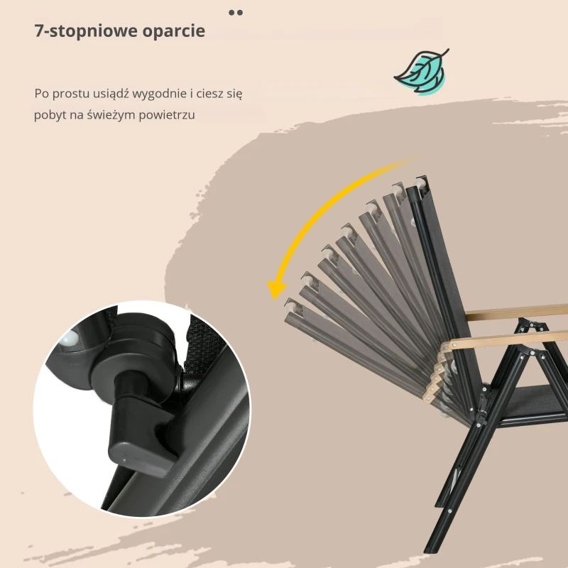Outsunny komplet stół z krzesłami składany 7-cz. zestaw balkonowy meble balkonowe 1 stół + 6 krzeseł zestaw mebli ogrodowych komplet wypoczynkowy aluminium siatka kolor czarny