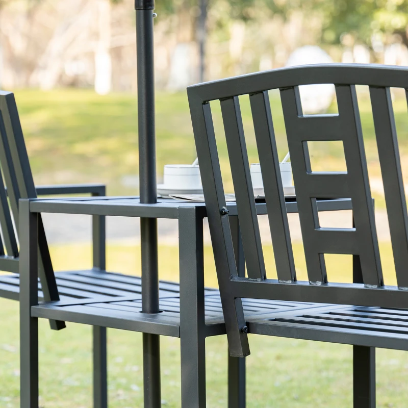 Outsunny 2 Seat Garden Chair Bench Loveseats w/Coffee Table Slatted Design Patio Yard