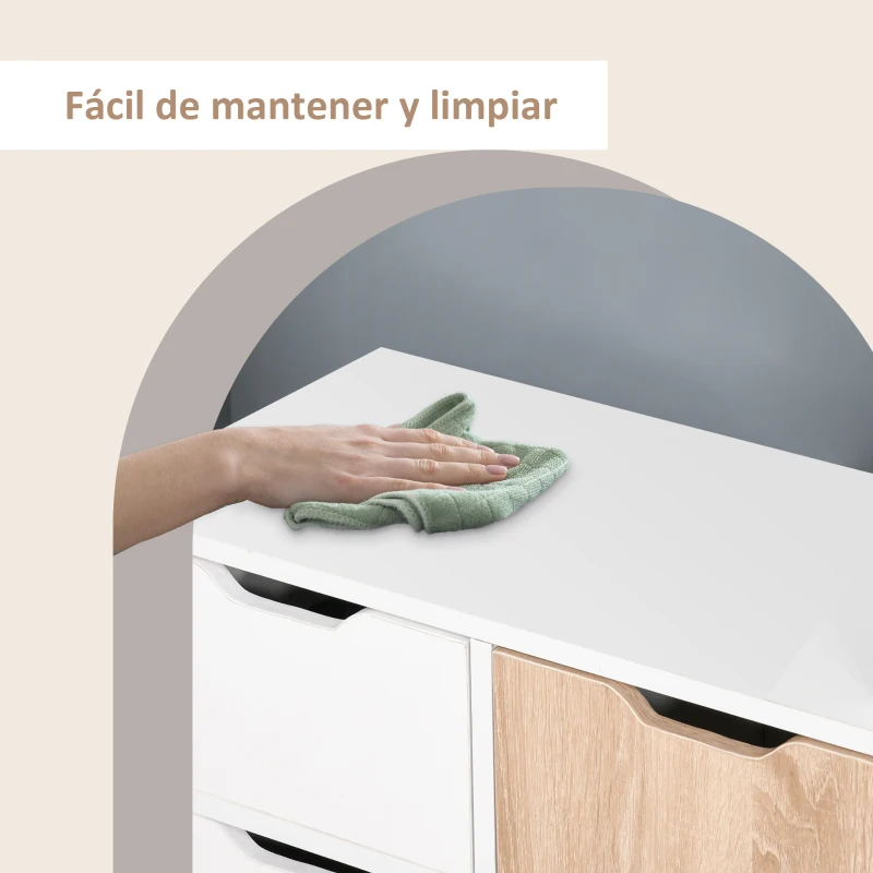 HOMCOM Aparador Moderno Aparador para Salón con 3 Puertas y Cajón Mueble Auxiliar para Salón Cocina Dormitorio 90x30x72 cm Blanco y Natural(m-8)