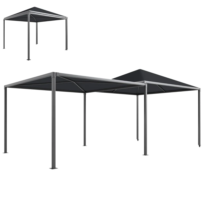 Outsunny Gazebo da Giardino Estensibile con Ruote e Copertura in Poliestere UPF30+,  3x3 m/3x5.6 m, Grigio