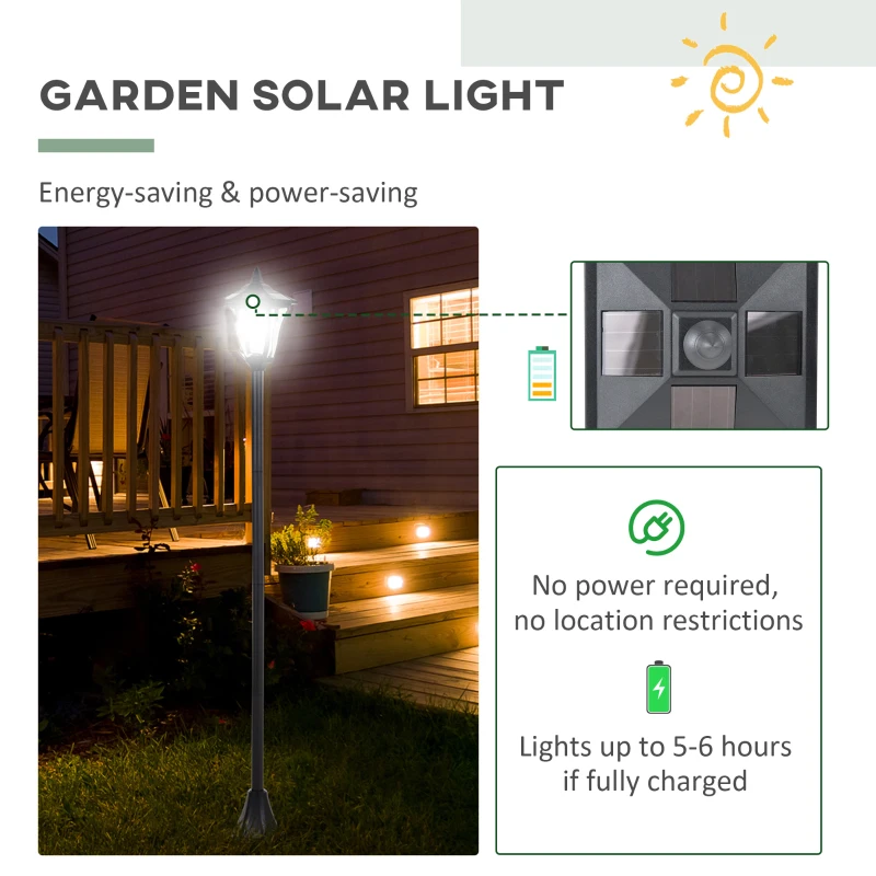 Outsunny Solar Powered Lamp Post, IP44, 15Lx15Wx120H cm-Black